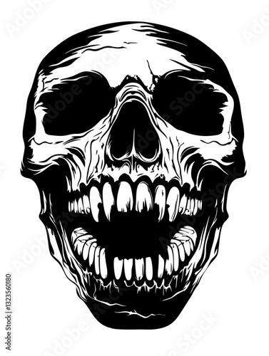 Detailed Grinning Skull Vector Illustration for Tattoos and Design Use