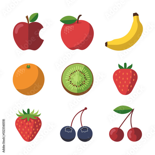 Colorful Fruit Vector Apple Banana Orange Kiwi Strawberry Cherry