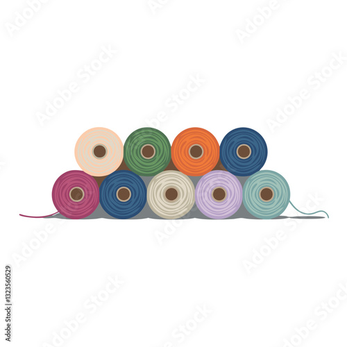 Colorful Yarn Rolls Arranged in Rows Vector for Craft and Textile Design Projects