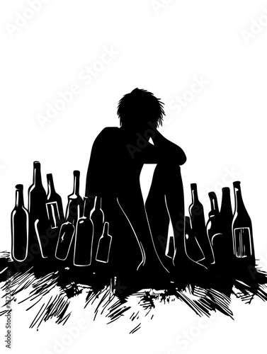 Solitary Silhouette with Bottles Reflection on Isolation
