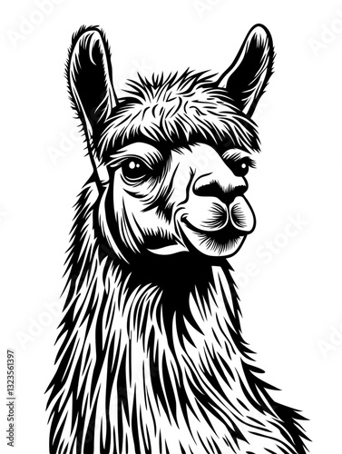 Stylized Llama Portrait Vector Art Design for Tattoo or Coloring Book