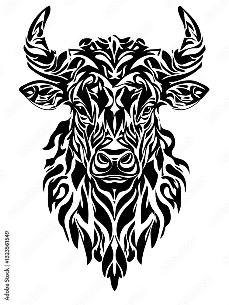 Fototapeta premium Intricate Bull Head Tribal Tattoo Design Vector for Artistic Projects