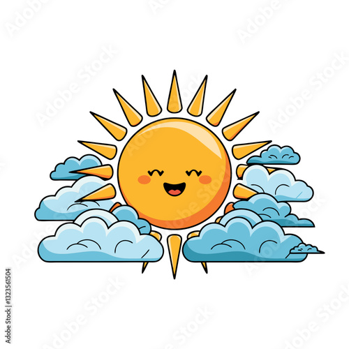 Smiling Sun with Clouds Vector for Kids Illustrations and Weather Designs