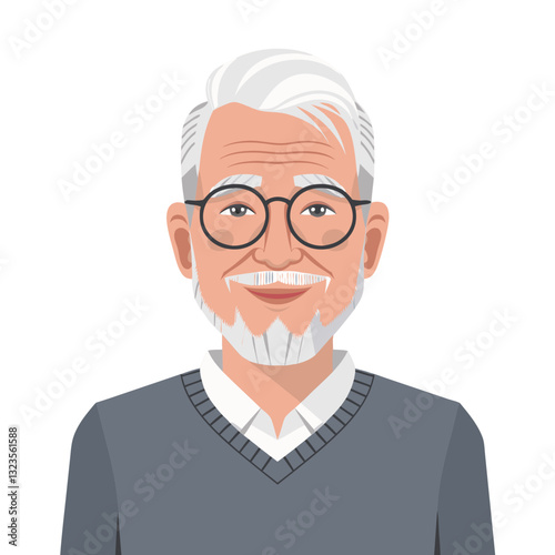 Elderly Man Vector Illustration Smiling Grandpa Character with Glasses
