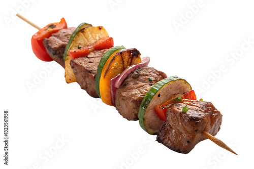 Kebab with meat and vegetables isolated on transparent background