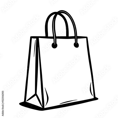 Simple illustration of a blank paper shopping bag with handles standing upright with visible shadows on a Classic marketing