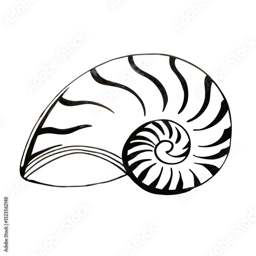 Nautical Seashell Spiral Vector Design for Tattoo and Coloring Book