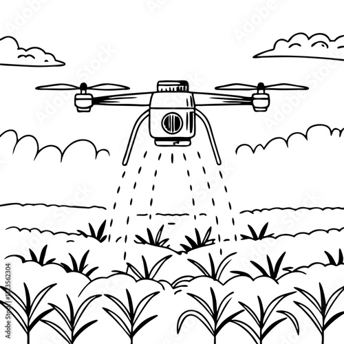 Agricultural Drone Spraying Crops Vector Illustration for Farming and Technology
