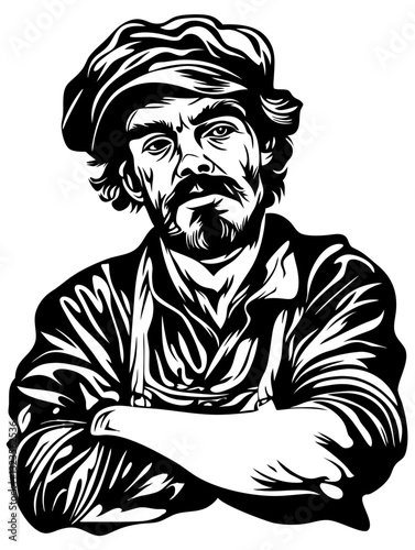 Vintage Worker Illustration Crossed Arms Grungy Portrait Art Vector