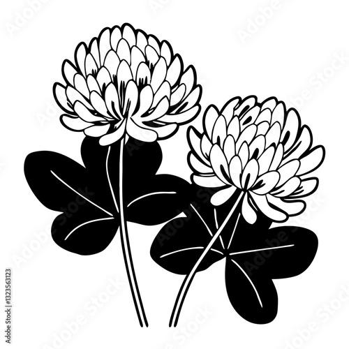 Black Silhouette of Clover Flowers Vector Art for Tattoos and Coloring Books
