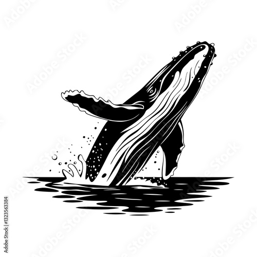 Majestic Whale Breaching Ocean Vector Illustration for Tattoo and Design