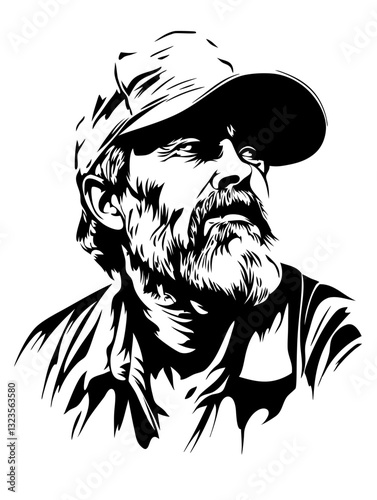 Rugged Bearded Man in Cap Vector Illustration for Creative Projects