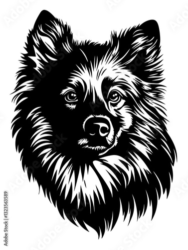 Fluffy Dog Face Vector Illustration for Tattoo and Art Design