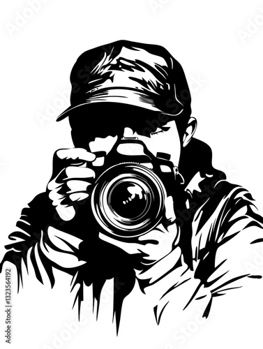 Silhouette grapher Vector Illustration Capturing  with Camera