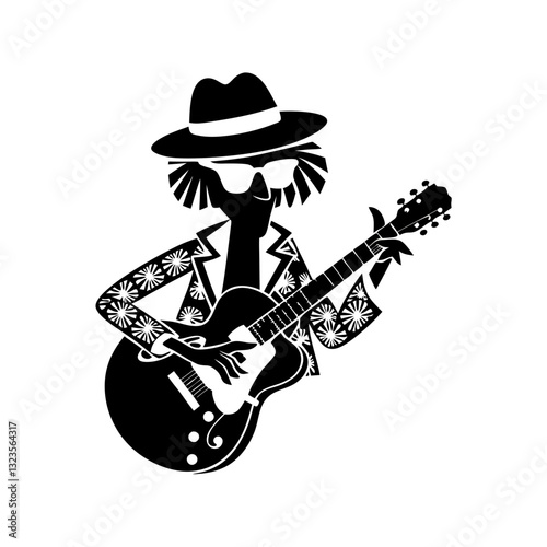 Stylish Musician Playing Electric Guitar Vector Illustration for Art or Design Projects
