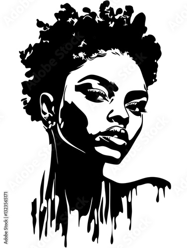 Bold Afro Woman Portrait Vector Art for Wall Decor and Tattoo Design