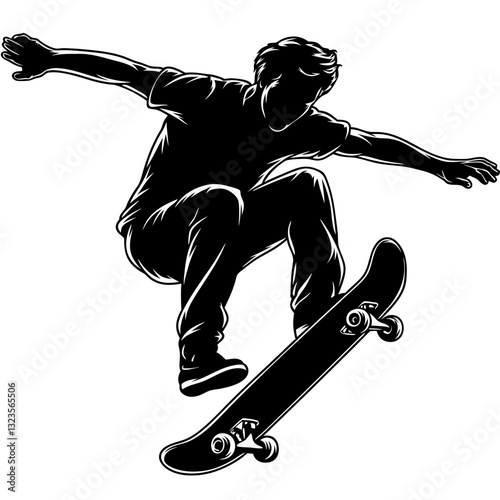 Skateboarder Performing Aerial Trick Vector Silhouette for Urban Sports Design