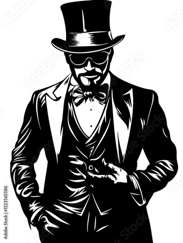 Elegant Gentleman in Top Hat and Bow Tie Vector Illustration