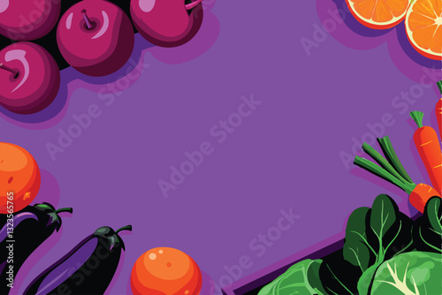 Design a vibrant flyer background showcasing a variety of fresh, colorful vegetables, emphasizing their natural vibrancy.  Include one prominent vegetable.