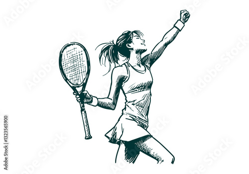 Tennis Player hand drawn sketch vector illustration