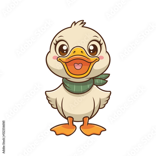 Cute Cartoon Duckling with Green Scarf for Kids Illustration and Nursery Decor