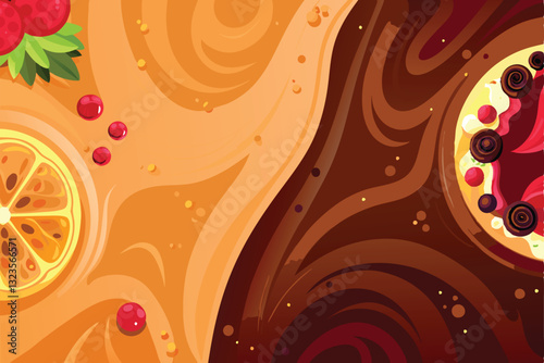 Create a vibrant image fusing abstract expressionism with gourmet food photography; showcasing swirling colors, textures, and unexpected culinary compositions.