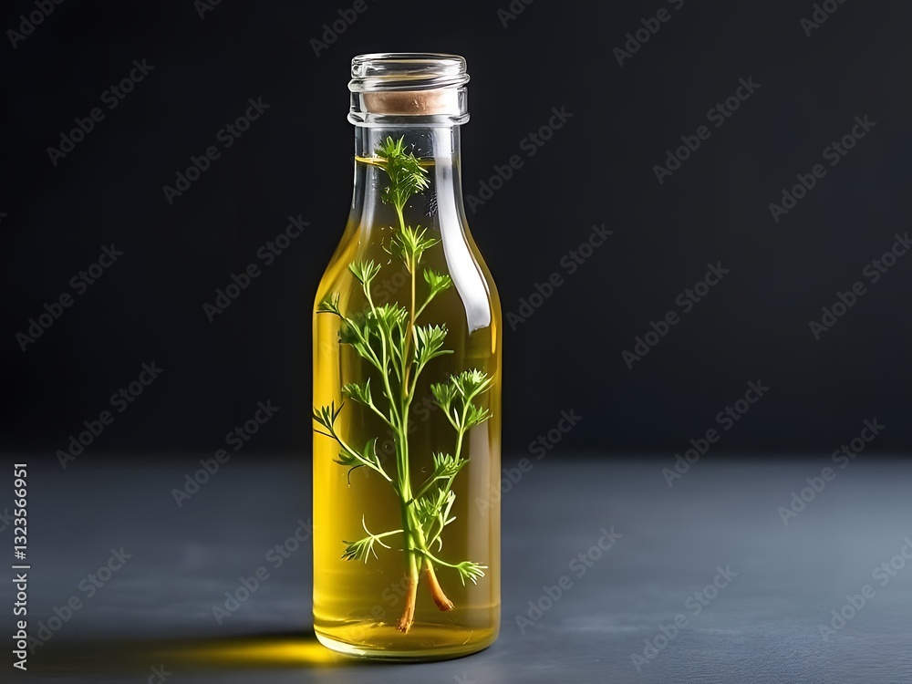 Fototapeta premium Gourmet Olive Oil Infused with Fresh Herbs Culinary Ingredient, Cooking Oil, Healthy Eating, Food Photography.
