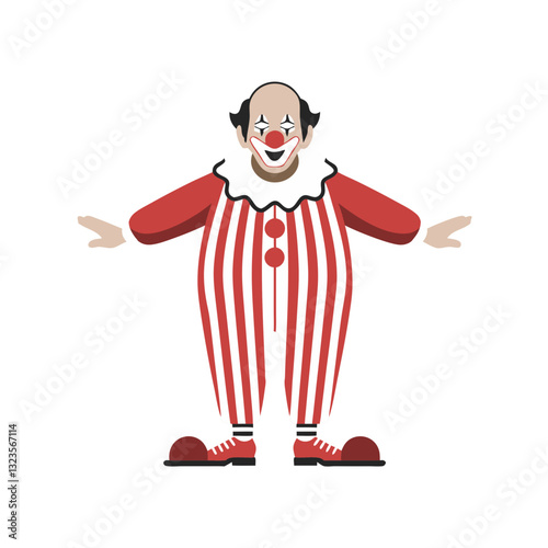 Colorful Vector Illustration of a Classic Clown in Striped Costume
