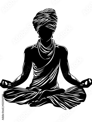 Meditation Guru Silhouette in Lotus Pose Spiritual Yoga Vector