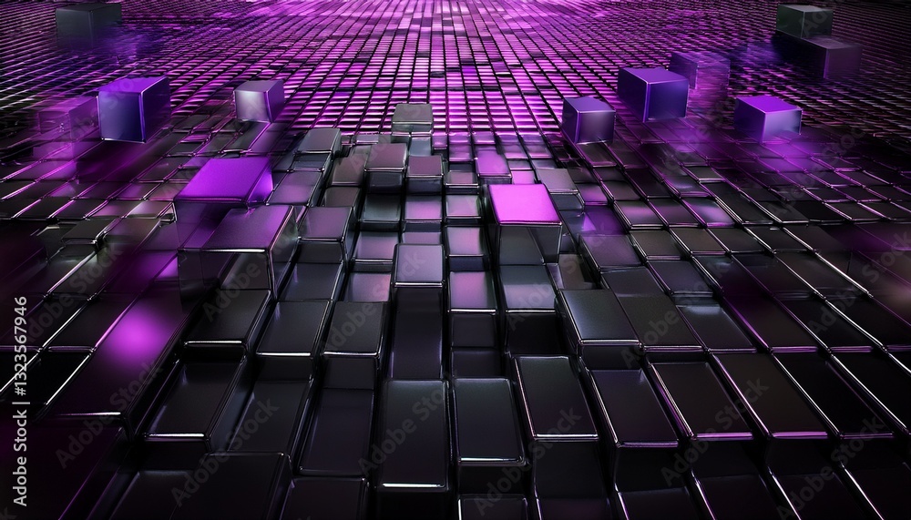 Fototapeta premium abstract metallic black and purple background with cubes