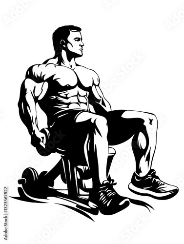 Muscular Man Seated Workout Vector Art for Fitness Illustrations