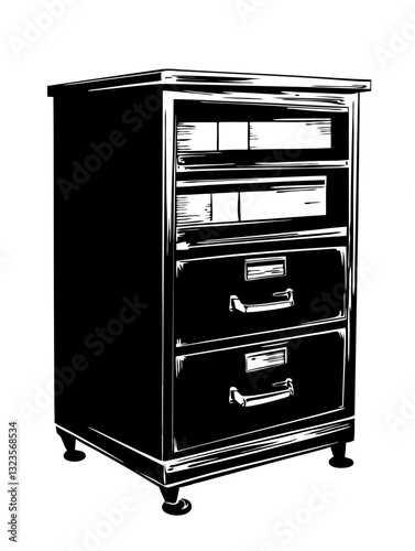 Vintage Office Filing Cabinet Vector Illustration for Retro Design Concepts