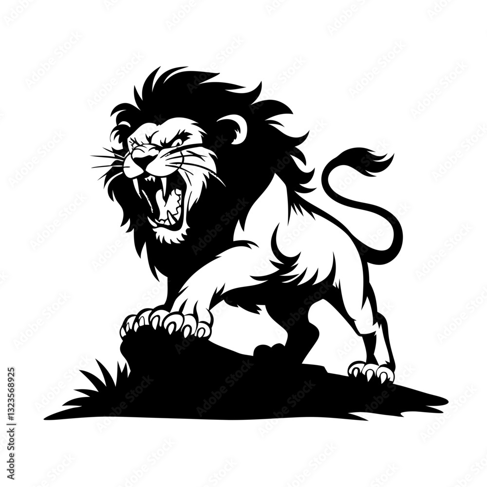 Obraz premium Fierce Roaring Lion Silhouette Vector Art for Tattoos and Graphic Design