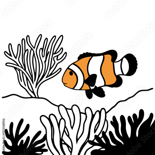 Colorful Clownfish Swimming Among Coral Reef Vector Illustration