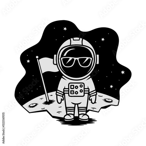 Cool Astronaut on Lunar Surface with Flag Vector Illustration