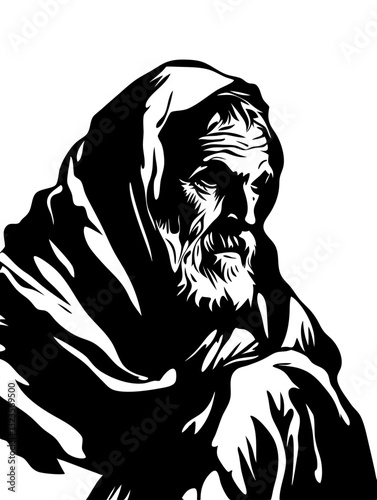 Wallpaper Mural Moody Portrait of Hooded Elderly Man in Dark Shadows Vector Art Torontodigital.ca