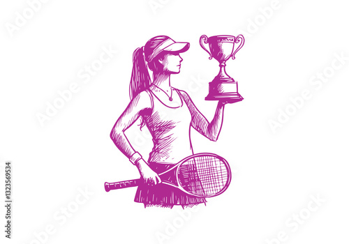 Tennis Player hand drawn sketch vector illustration