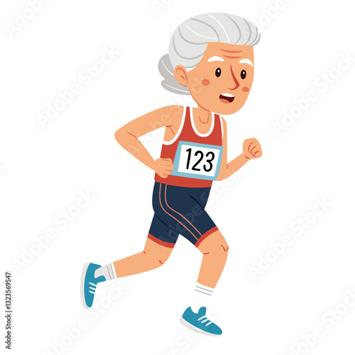 Elderly Runner in Athletic Wear Embracing Active Lifestyle Vector Illustration
