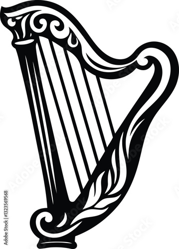 Modern quality Harp silhouette vector illustration, Harp line art vector icon design