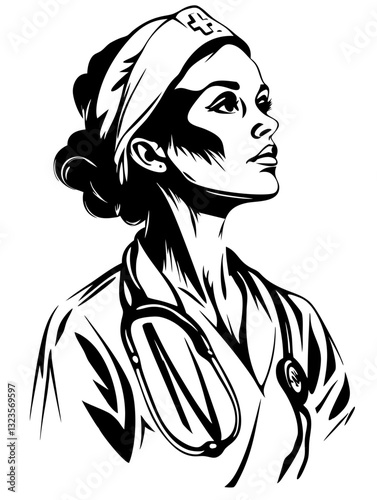 Heroic Nurse Portrait Vector Art for Inspirational Medical Themes