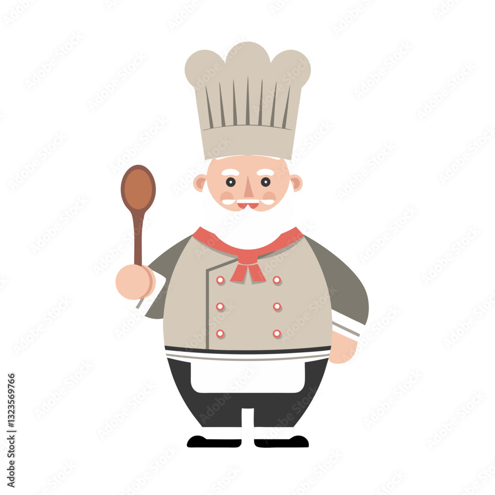 Cartoon Chef Character in Uniform Holding Spoon Vector Illustration