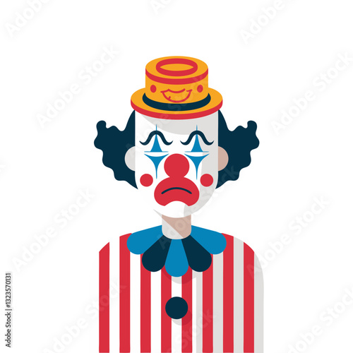 Sad Clown Vector Illustration with Colorful Hat and Face Paint for Entertainment and Humor Themes