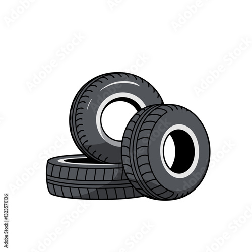 Vector Illustration of Three Rubber Tires for Automotive Design and Education