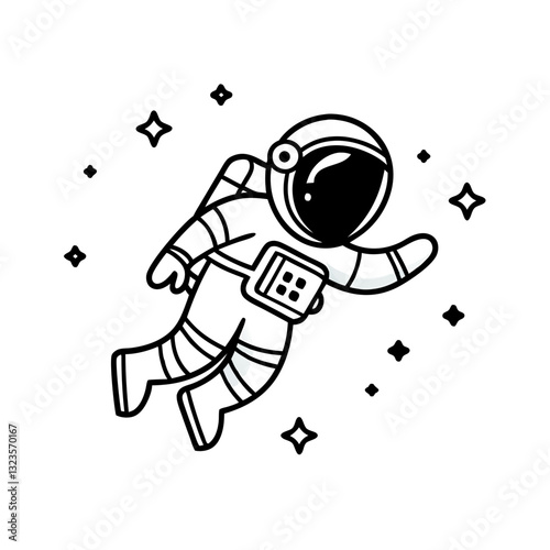 Vector Illustration of Cartoon Astronaut Floating in Space with Stars