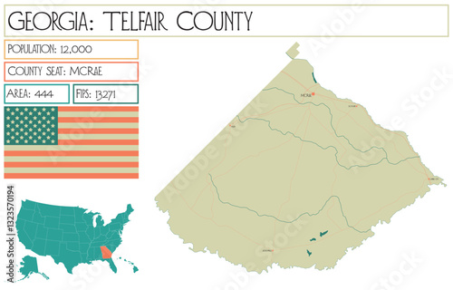Large and detailed map of Telfair County in Georgia USA.