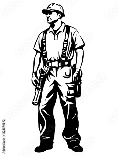 Construction Worker Detailed Vector Illustration for Prints and Graphic Design