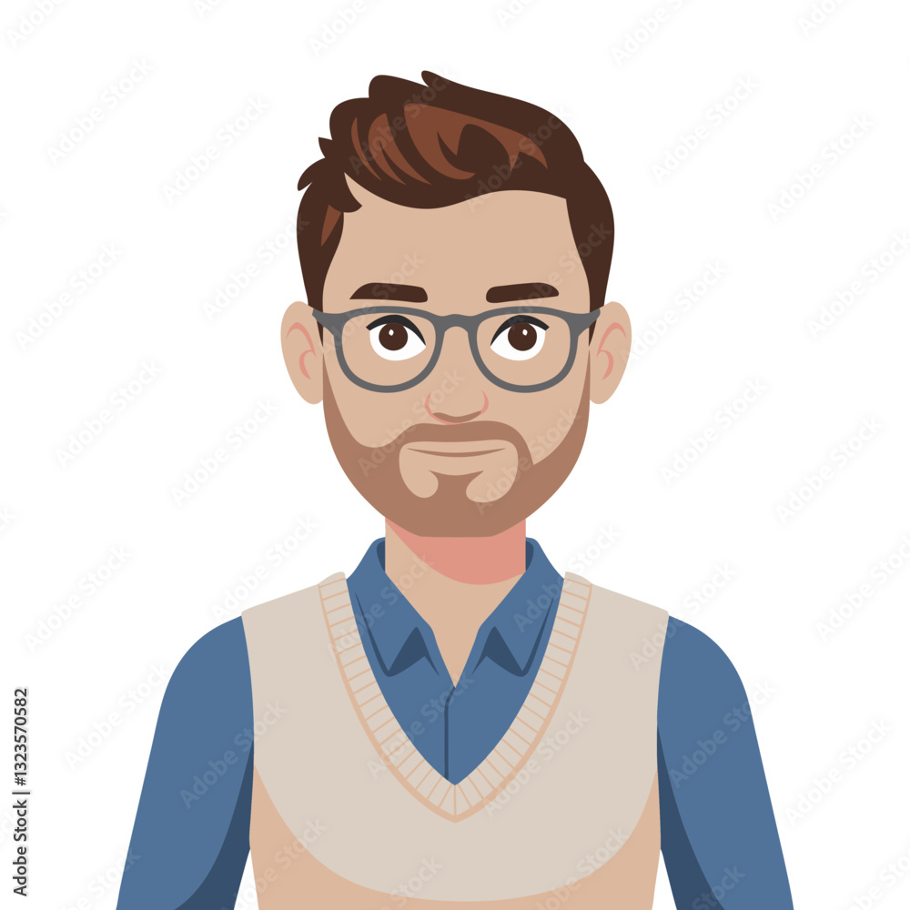 Vector Cartoon Male Character with Glasses and Beard for Graphic Design Vector Cartoon Male Character with Glasses and Beard for Graphic Design