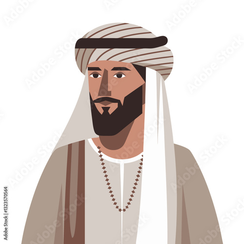 Traditional Middle Eastern Man in Keffiyeh and Thobe Vector Illustration