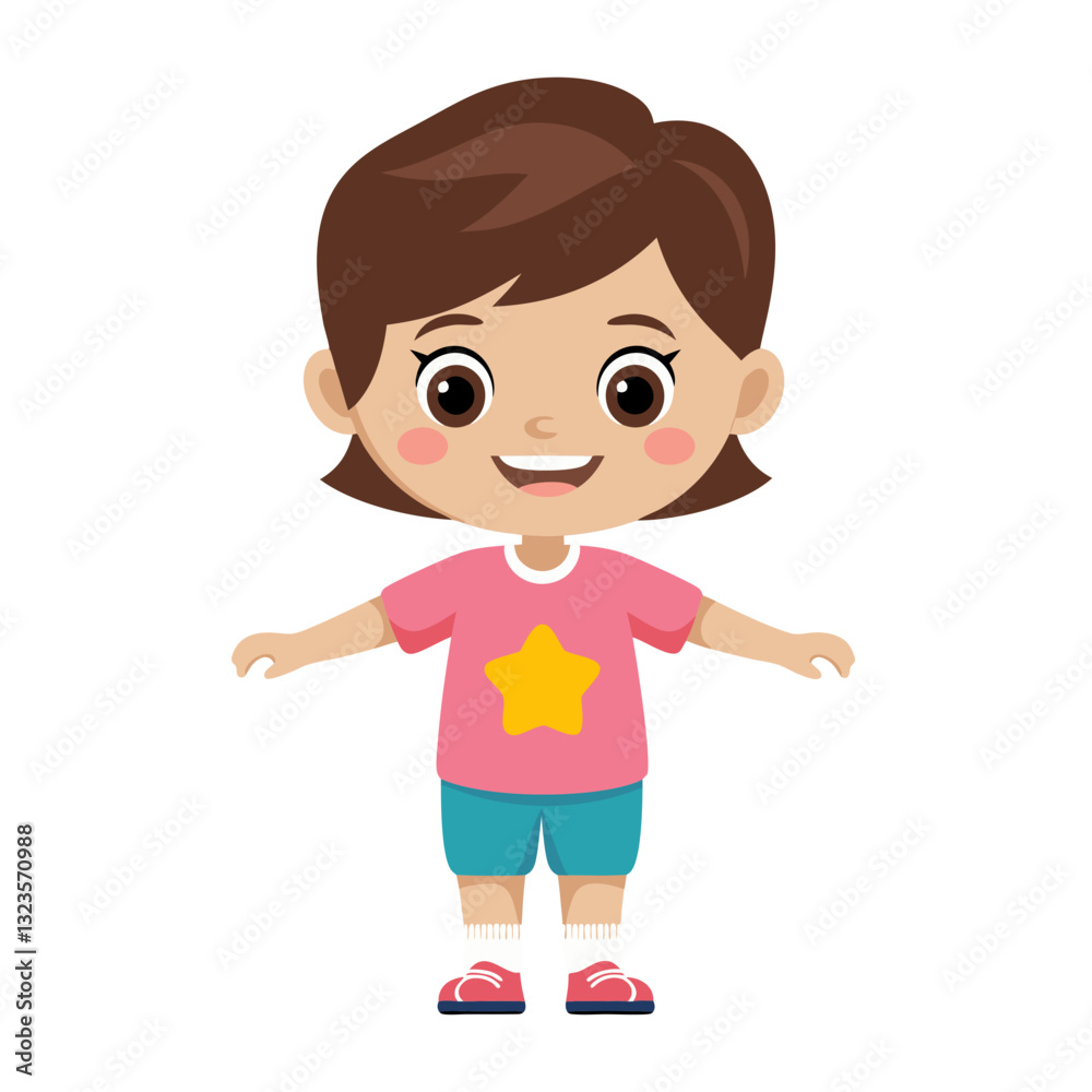 Cute Happy Child Cartoon Character with Star Shirt for Kids Illustrations and Projects Cute Happy Child Cartoon Character with Star Shirt for Kids Illustrations and Projects