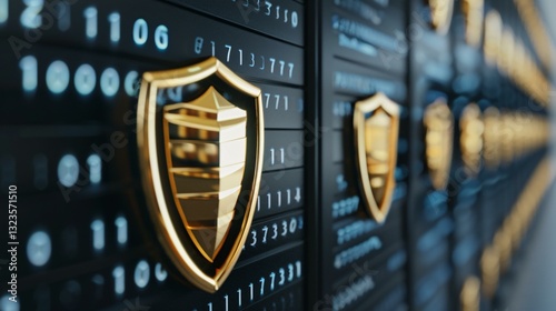 A crisp and well-defined 3D-rendered firewall guard preventing unauthorized access to secure data.